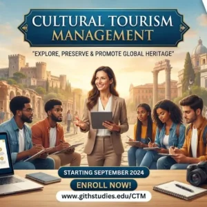 High-quality educational course image featuring Cultural Tourism Management with modern visuals