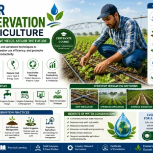 Water Conservation in Agriculture course featuring irrigation techniques, water saving practices, and sustainable farming methods.