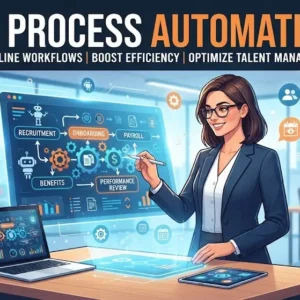 Modern educational image for HR Process Automation course with automation and HR technology visuals