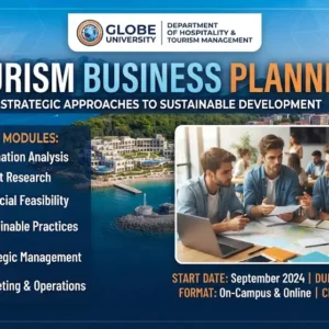 High-quality educational course image featuring Tourism Business Planning with modern visuals