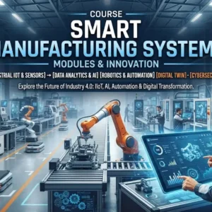 High-quality educational course image for Smart Manufacturing Systems with automation, IoT, and smart factory visuals.