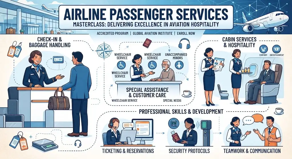 High-quality educational course image featuring Airline Passenger Services with modern visuals