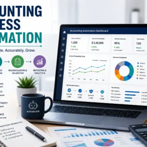 Educational banner for Accounting Process Automation course with finance and automation visuals