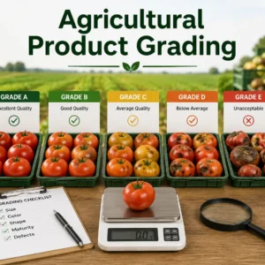 Educational banner for Agricultural Product Grading course with modern e-learning visuals