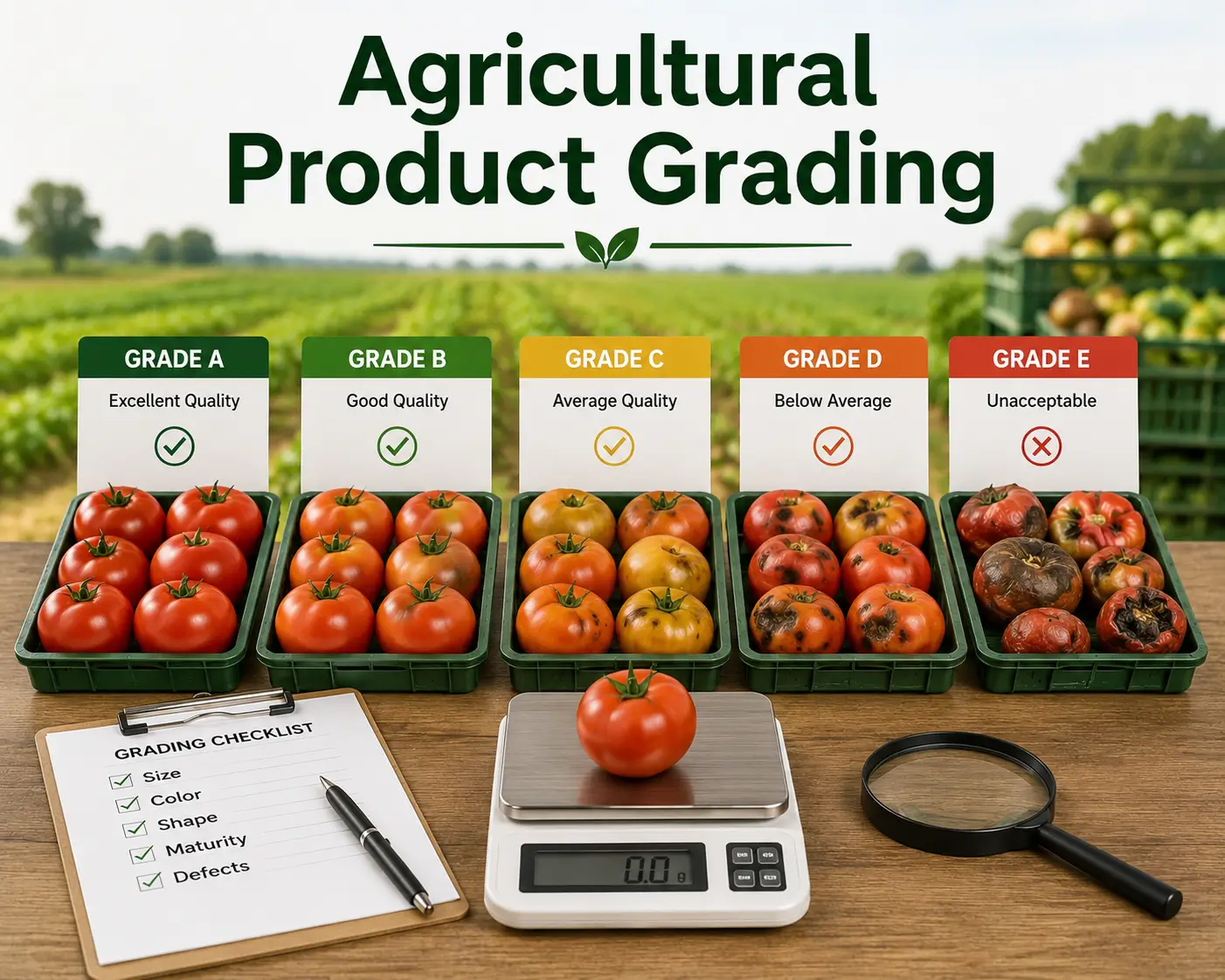Educational banner for Agricultural Product Grading course with modern e-learning visuals