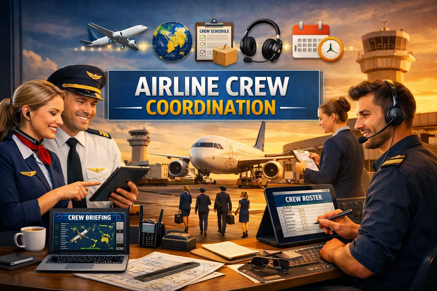Professional Airline Crew Coordination course banner showing pilots and flight attendants collaborating