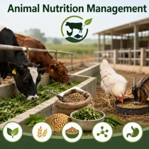 Professional banner showing Animal Nutrition Management with livestock feeding and nutrition visuals
