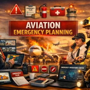 Professional Aviation Emergency Planning course banner showing emergency response and airport safety coordination