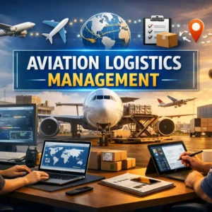 Professional Aviation Logistics Management course banner showing cargo operations and airport logistics