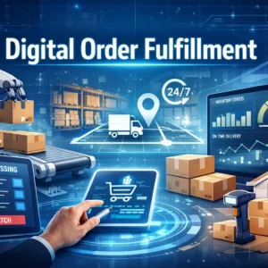 Modern educational image for Digital Order Fulfillment course with logistics automation and e-commerce visuals