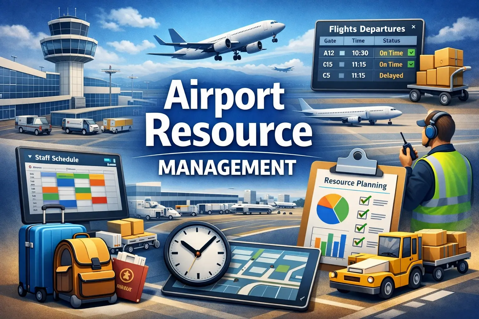 High-quality educational course image featuring Airport Resource Management with modern visuals