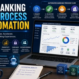 Educational banner for Banking Process Automation course with automation and banking visuals