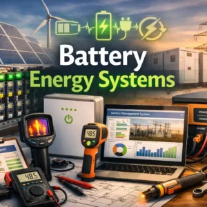 Professional Battery Energy Systems course image with batteries and energy storage visuals