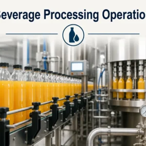 Professional banner showing Beverage Processing Operations with modern beverage industry visuals