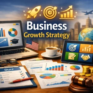 Educational course image for Business Growth Strategy with charts and growth visuals