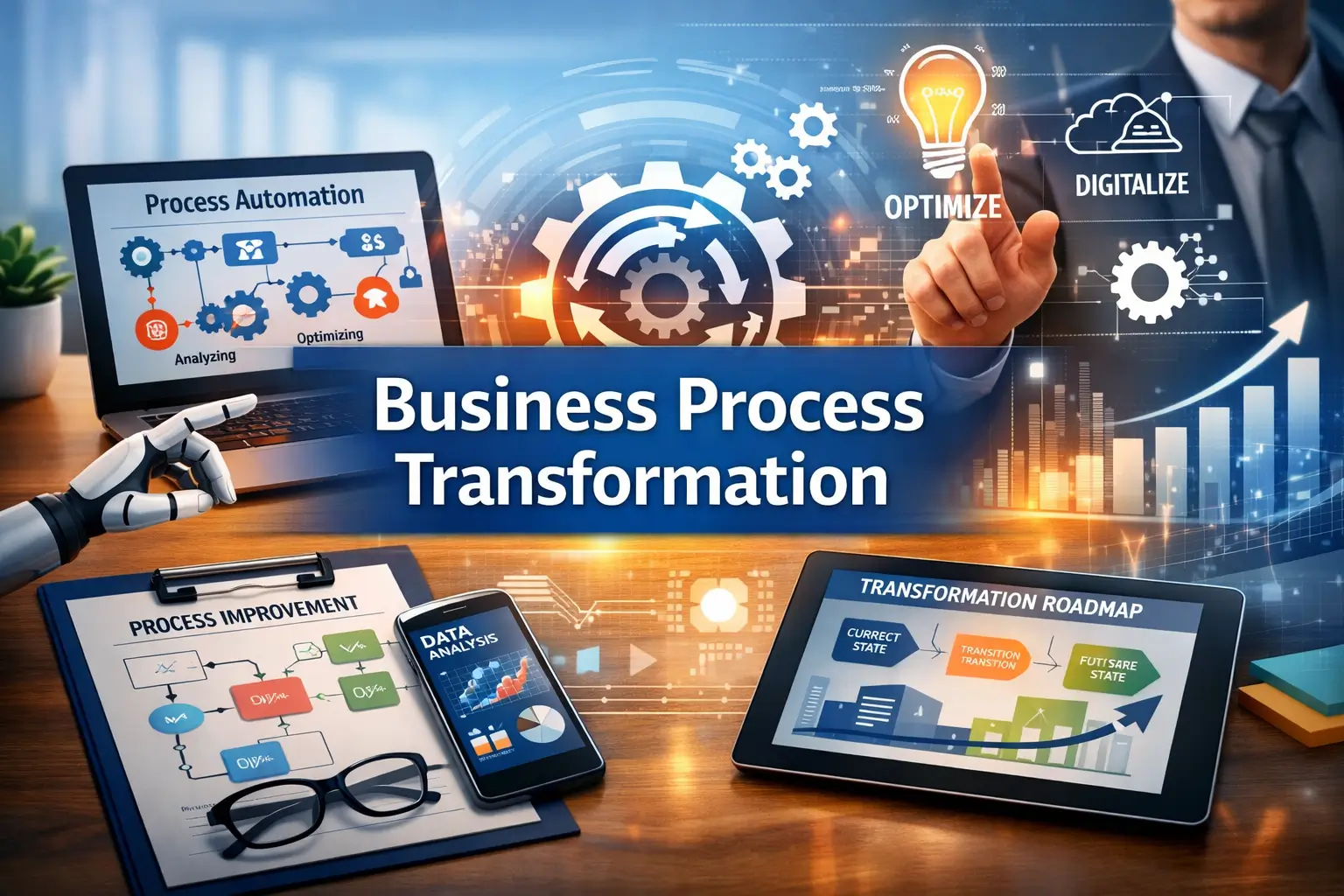 Professional Business Process Transformation course image with automation and optimization visuals