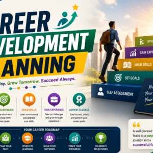 Educational banner for Career Development Planning course with career growth and planning visuals
