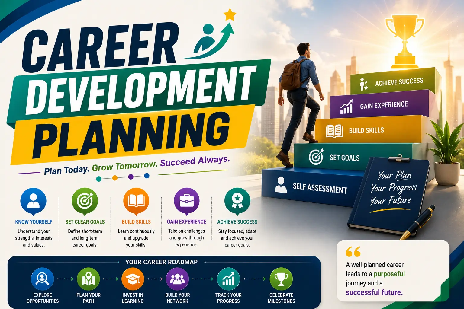 Educational banner for Career Development Planning course with career growth and planning visuals