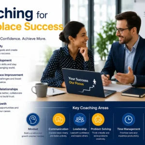 Professional Coaching for Workplace Success course image with mentorship and teamwork visuals