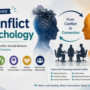 Professional course image for Conflict Psychology with human behavior and conflict visuals