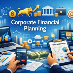 Educational banner for Corporate Financial Planning course with charts and financial strategy visuals