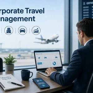 Professional educational course image for Corporate Travel Management with modern visuals