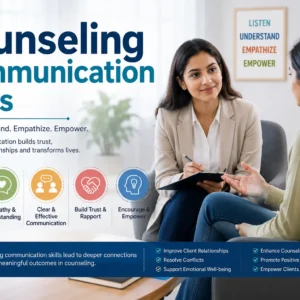 Professional Counseling Communication Skills course image with empathy and listening visuals