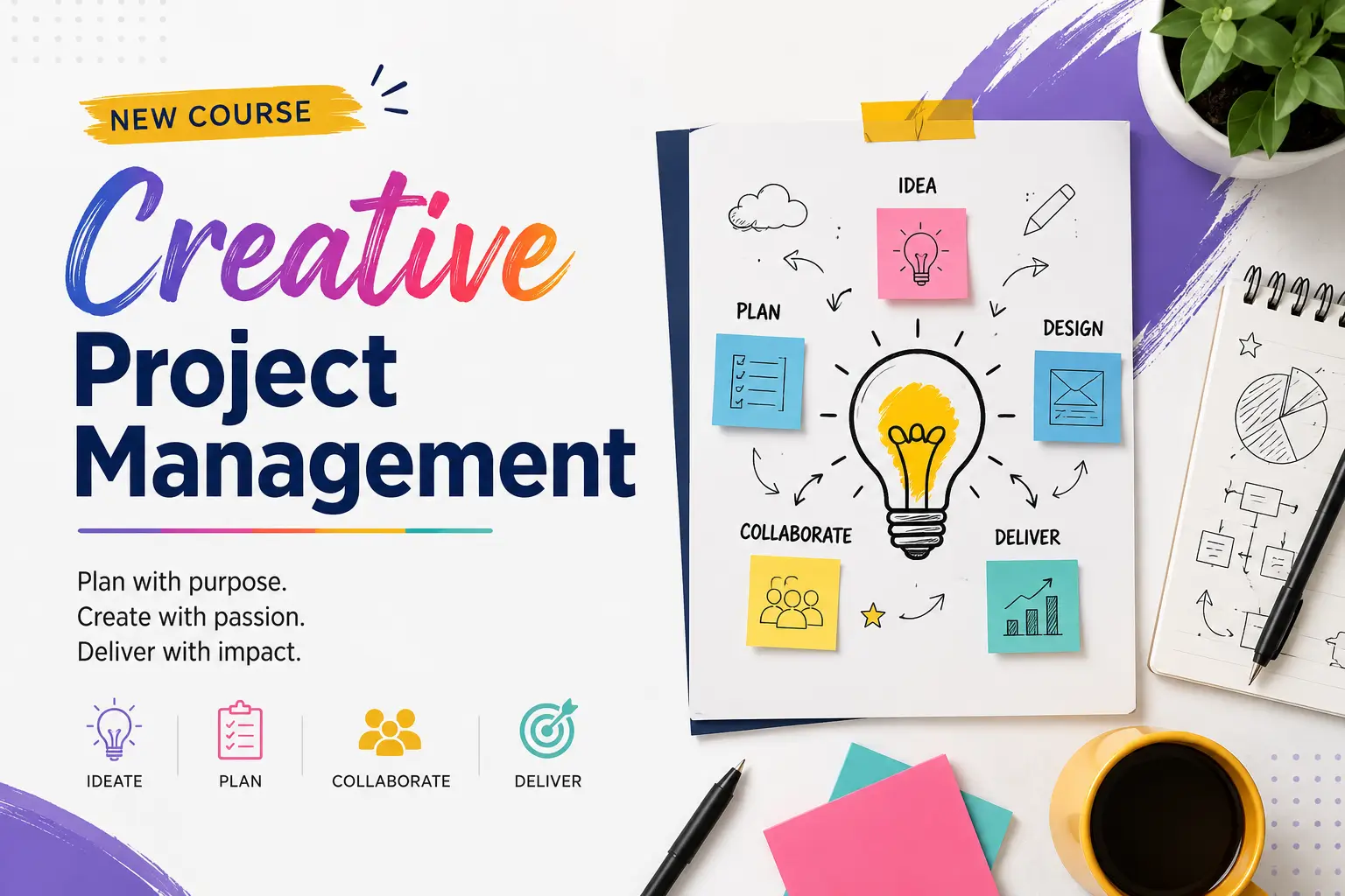 Professional course image for Creative Project Management with teamwork and planning visuals
