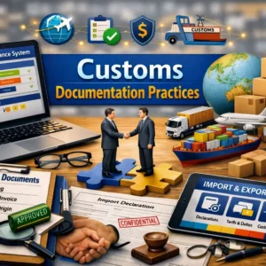 Professional course image for Customs Documentation Practices with import-export visuals