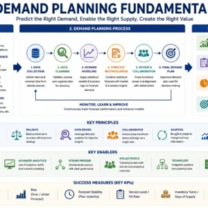 Professional course image showing Demand Planning Fundamentals and forecasting dashboards
