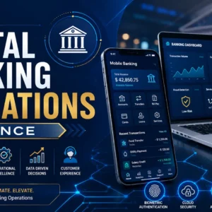 Educational banner for Digital Banking Operations Advance course with digital banking visuals