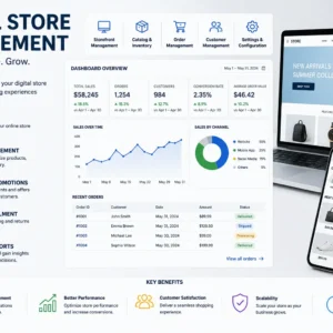 Professional course image for Digital Store Management with e-commerce visuals