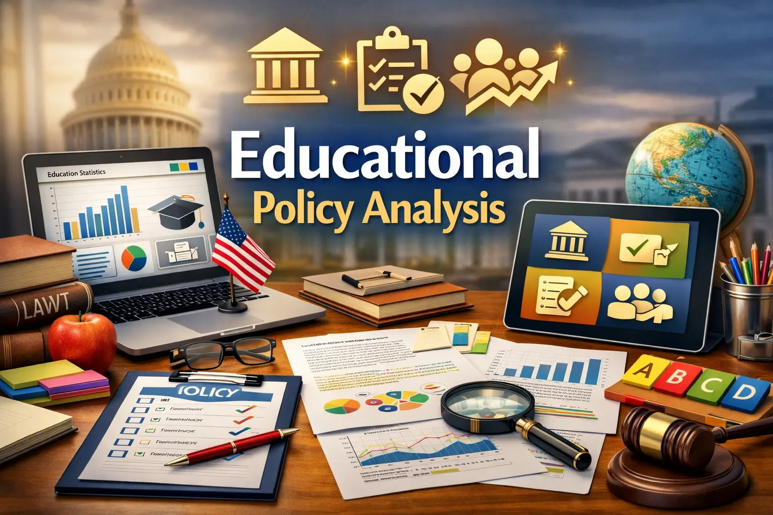 Educational course image for Educational Policy Analysis with policy and governance visuals