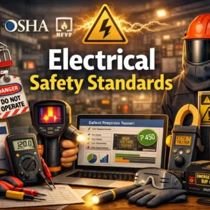 Professional Electrical Safety Standards course image with safety gear and compliance visuals