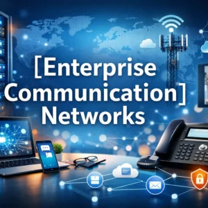 Educational banner for Enterprise Communication Networks course with servers and network visuals