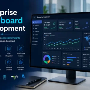 Educational banner for Enterprise Dashboard Development course with analytics and dashboard visuals