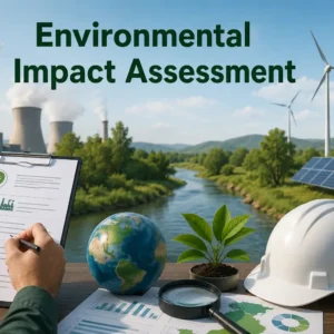 Modern educational banner for Environmental Impact Assessment course showing environmental tools and learning visuals