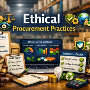 Professional Ethical Procurement Practices course image with compliance and fair trade visuals