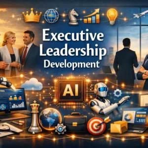 Educational banner for Executive Leadership Development course with leadership and strategy visuals