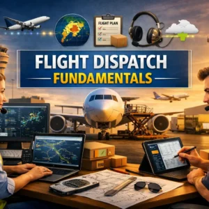 Professional Flight Dispatch Fundamentals course banner showing dispatchers monitoring flight plans and radar