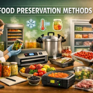 Professional banner showing Food Preservation Methods with lab and kitchen preservation tools