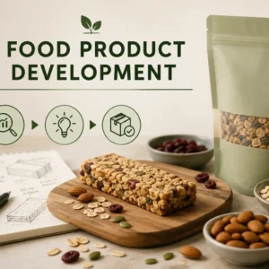 Professional banner showing Food Product Development with modern food innovation visuals
