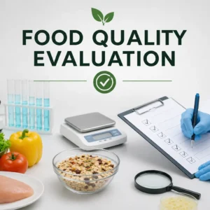 Professional banner showing Food Quality Evaluation with modern food testing visuals