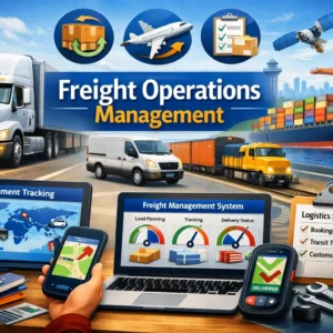 Professional course image showing Freight Operations Management and global logistics