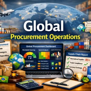 Professional Global Procurement Operations course image with world map and logistics visuals
