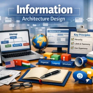 Professional course image for Information Architecture Design with digital structure visuals