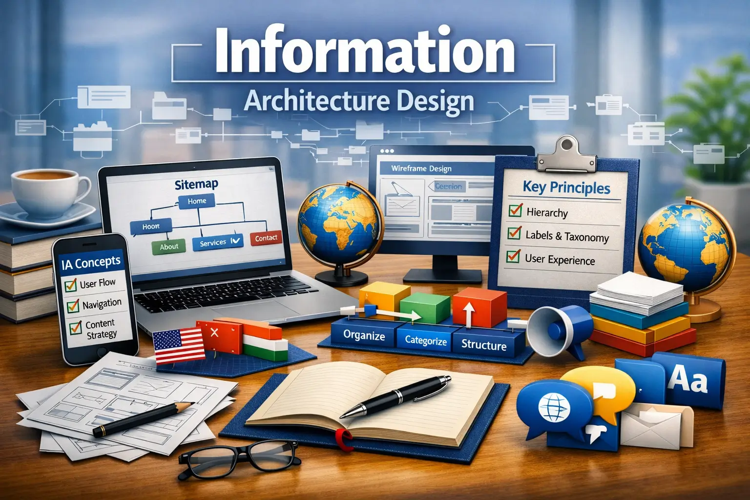 Professional course image for Information Architecture Design with digital structure visuals