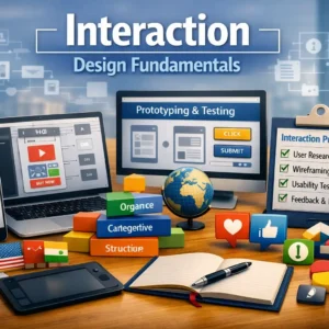 High-quality course image for Interaction Design Fundamentals with digital interface visuals