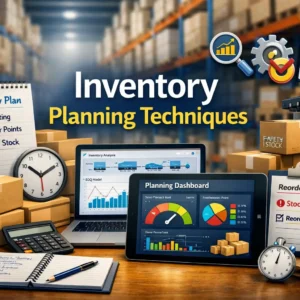 Professional Inventory Planning Techniques course image with warehouse and planning visuals