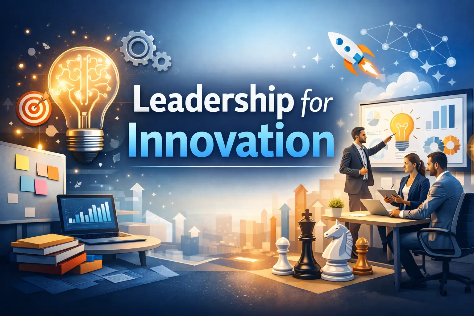 Professional Leadership for Innovation course image with creativity and workplace visuals